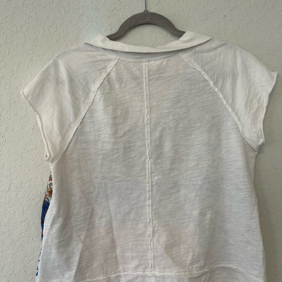 Boho Patchwork Blouse, Blue & Orange Floral Print, Lightweight Summer Shirt - Picture 5 of 6